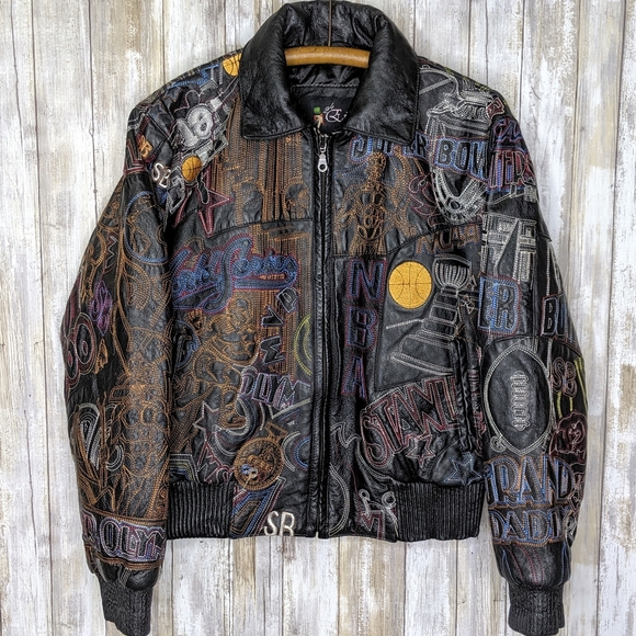 Vintage Other - VTG Leather Embroidered Sports Jacket Medium